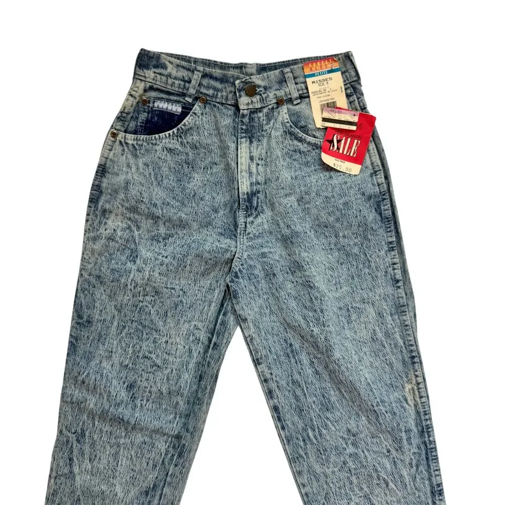 VTG 80s NWT High Rise Acid Wash Jeans Women's 8 Petite Americana USA Deadstock - Picture 1 of 15